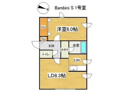 BAMBINI S(1LDK/2階)の間取り写真