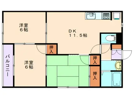 コスモビュー下三緒(3LDK/1階)の間取り写真