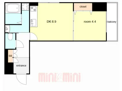 ライオンズマンション三宮東(1DK/2階)の間取り写真