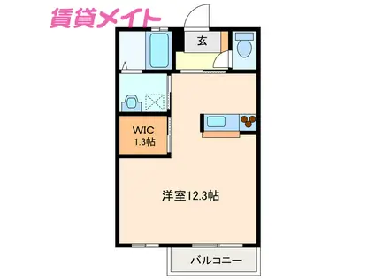 アールM.K A棟(ワンルーム/1階)の間取り写真