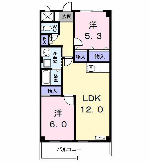 エスポワール萱津(2LDK/2階)の間取り写真