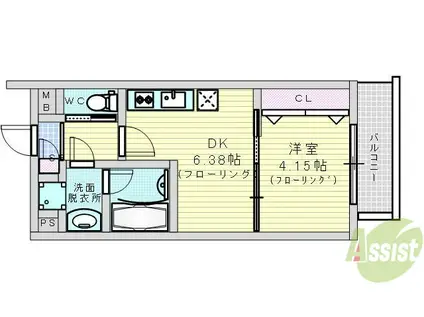 ガレリア南豊中(1DK/3階)の間取り写真