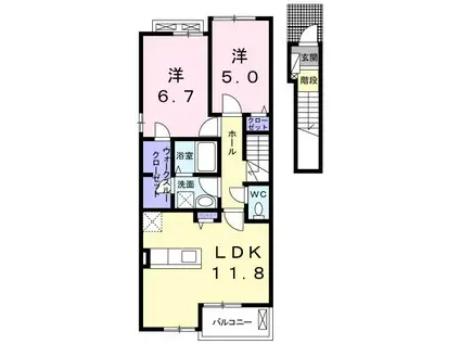 プロムナード・メゾンI(2LDK/2階)の間取り写真