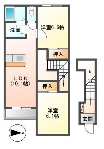 ラピュタ参番館(2LDK/2階)の間取り写真