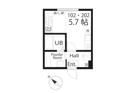 ハーミットクラブハウス大倉山の上(ワンルーム/1階)の間取り写真