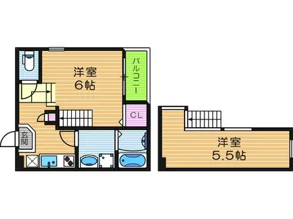ハーモニーテラス桑津II号館(1K/2階)の間取り写真