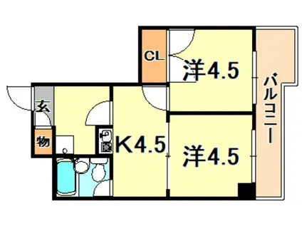 ライオンズマンション三宮東(2K/2階)の間取り写真