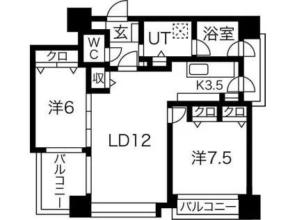 ノヴァ知事公館前(2LDK/7階)の間取り写真