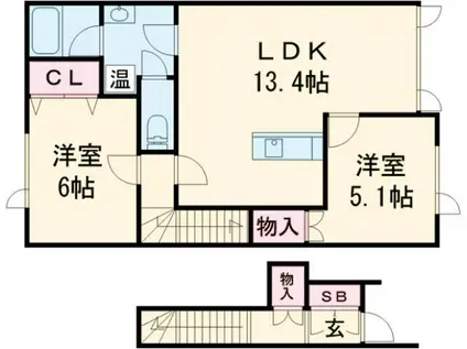寿ハイムC(2LDK/2階)の間取り写真