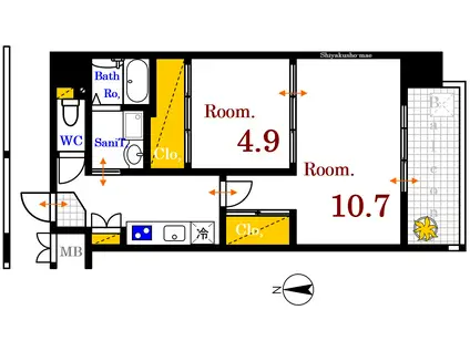 エイトバレー上天満(2K/6階)の間取り写真