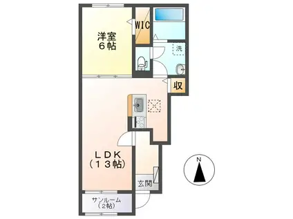 サザンクロスB(1LDK/1階)の間取り写真