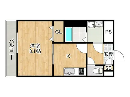 アムール彩都I(1K/2階)の間取り写真