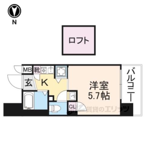 エステムコート京都河原町プレジール(1K/7階)の間取り写真