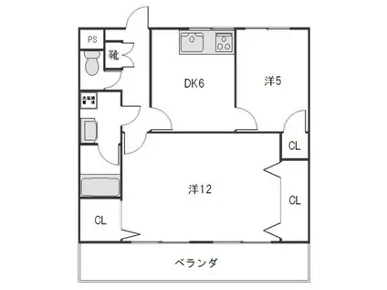 ハーモニアス元八事(2DK/8階)の間取り写真