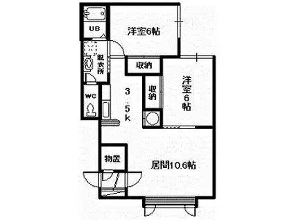 ベラーノ B棟(2LDK/1階)の間取り写真