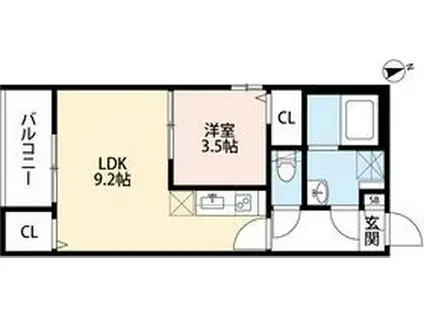 CRASTINE遠里小野クラスティーネ オリ(1LDK/3階)の間取り写真