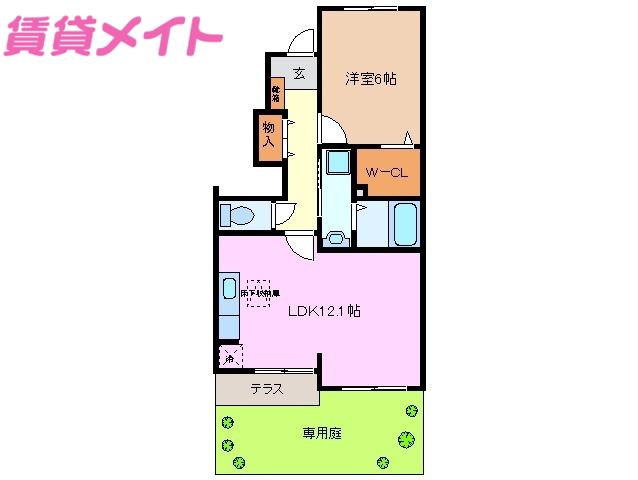 ディスカバリーII(1LDK/1階)の間取り写真