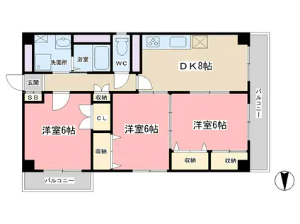 菊ビル(3LDK/4階)の間取り写真