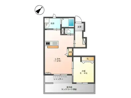 プログレス若宮(1LDK/1階)の間取り写真