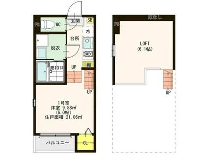 ハーモニーテラス堤町III(1K/2階)の間取り写真