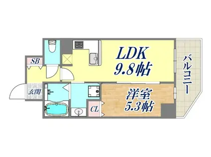 リーガル神戸三宮2(1LDK/14階)の間取り写真