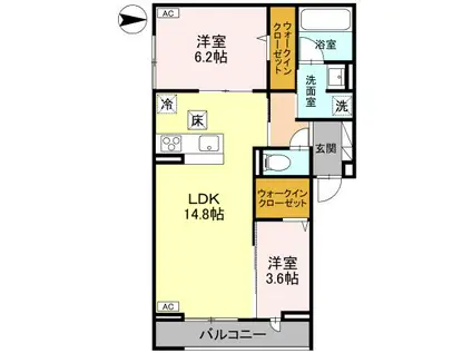 D-ROOM ディーカストル 101(2LDK/1階)の間取り写真