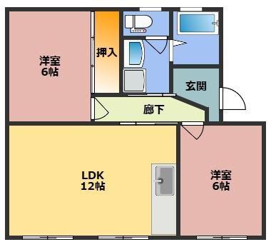 ヴィラ長者町(2LDK/2階)の間取り写真