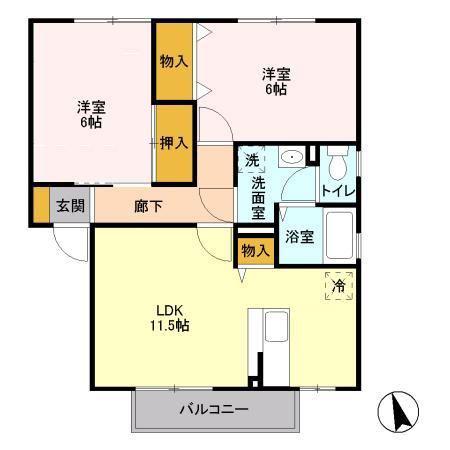 モンテベールA棟(2LDK/2階)の間取り写真