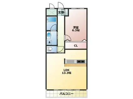 ユウネクスト高松I(1LDK/3階)の間取り写真
