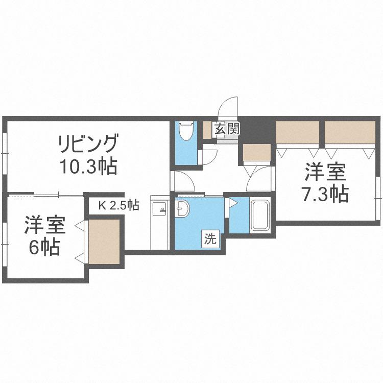 グランディオス月寒東(2LDK/3階)の間取り写真