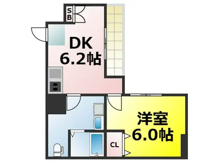 グランドゥール九条(1DK/6階)の間取り写真