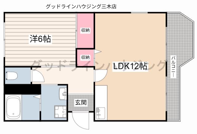 カインド小野(1LDK/4階)の間取り写真
