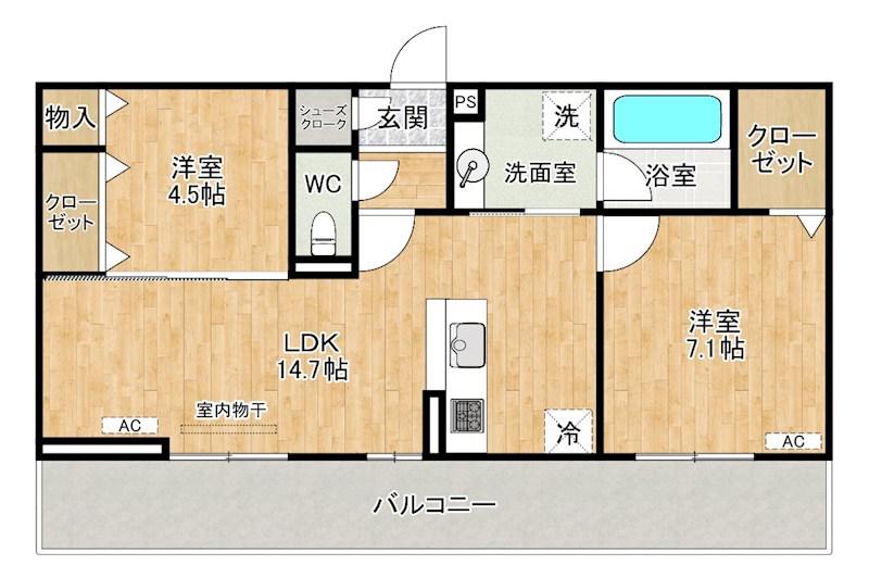 D-ROOM中原東(2LDK/3階)の間取り写真