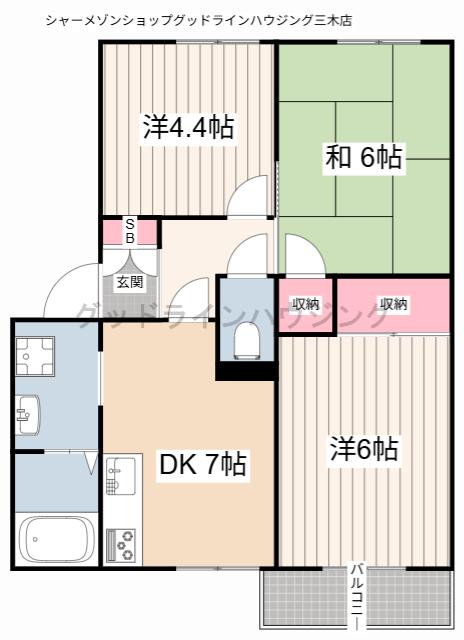JAファミールハイツ(3DK/2階)の間取り写真