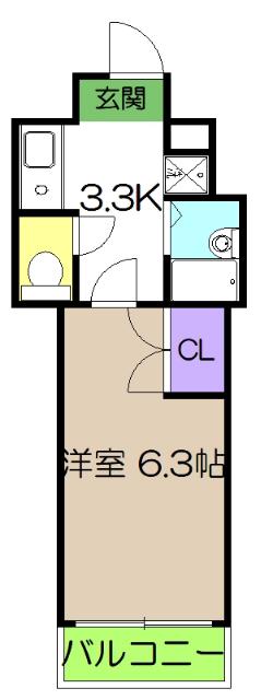 リヴィエラ上町III(1K/3階)の間取り写真