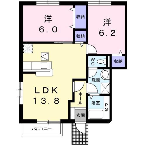 パルコプレッソKT A(2LDK/1階)の間取り写真