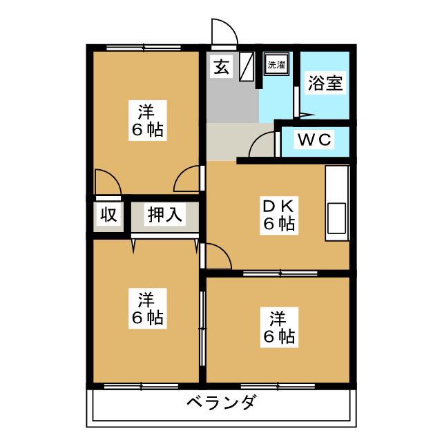 ライフ21B棟(3DK/2階)の間取り写真