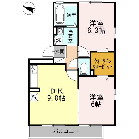 クリオコートA棟(2DK/1階)の間取り写真