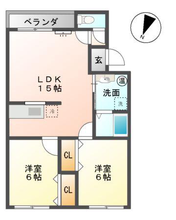 Mハイツ日の出2(2LDK/3階)の間取り写真