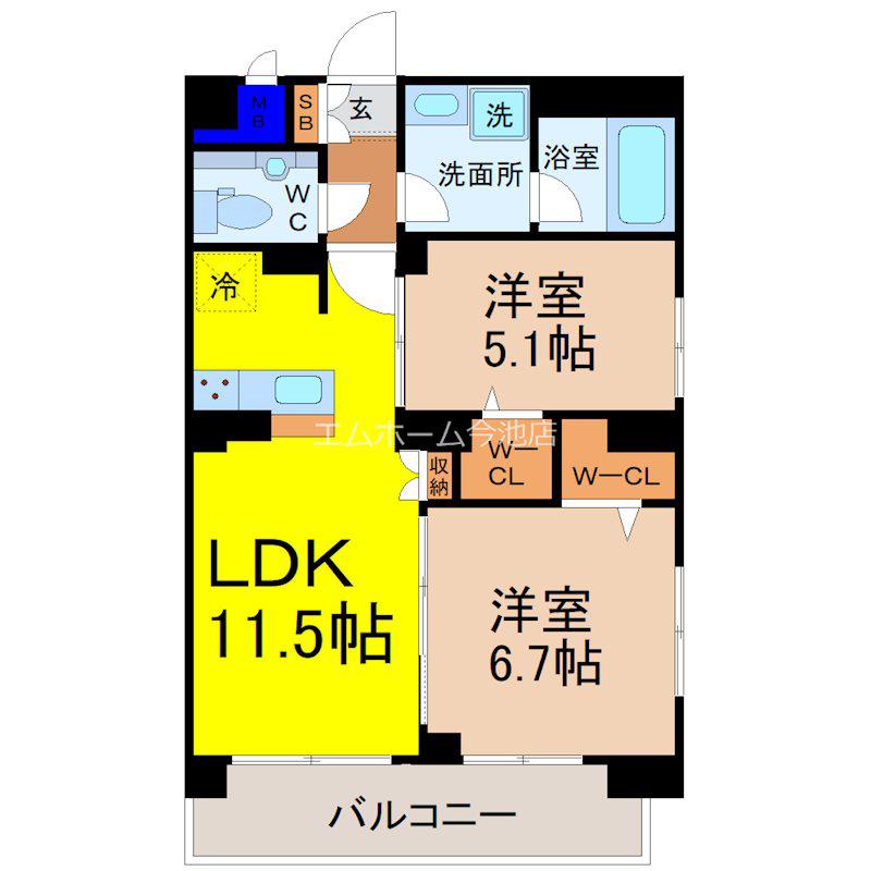 リュミエール千種(2LDK/4階)の間取り写真