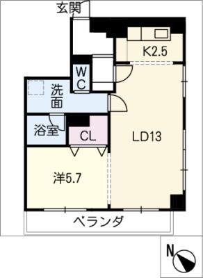 クレールK(1LDK/4階)の間取り写真