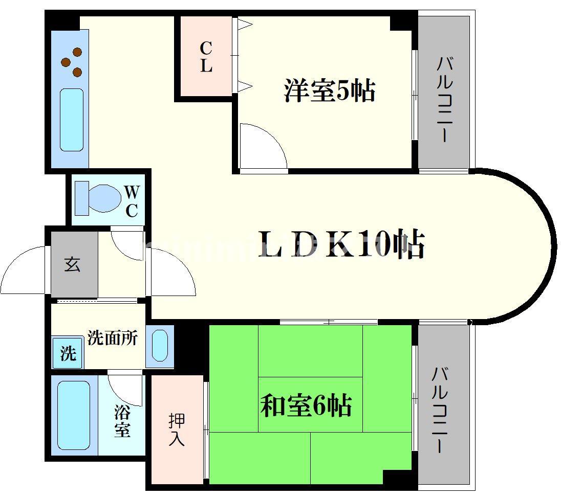 リヴィエール川西(2LDK/3階)の間取り写真