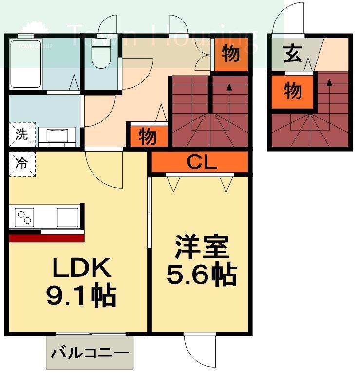 ヴィルヌーブ西船橋V号館(1LDK/2階)の間取り写真