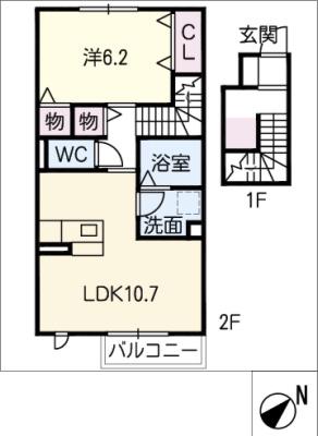ミエル ブラン(1LDK/2階)の間取り写真