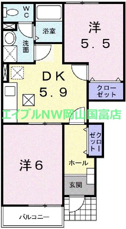 ラ・メゾン・ソレイユB(2DK/1階)の間取り写真