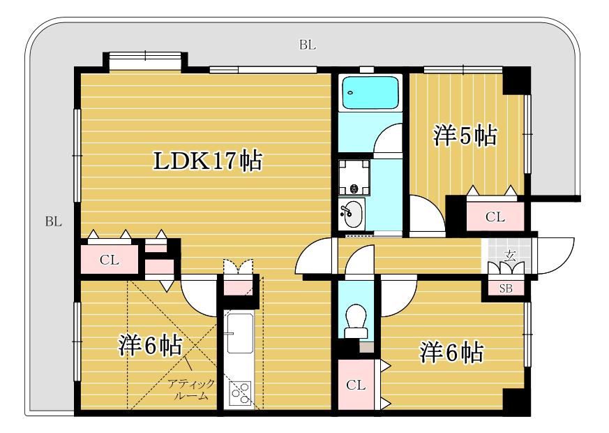 朝日プラザ小戸リバージュ(3LDK/8階)の間取り写真