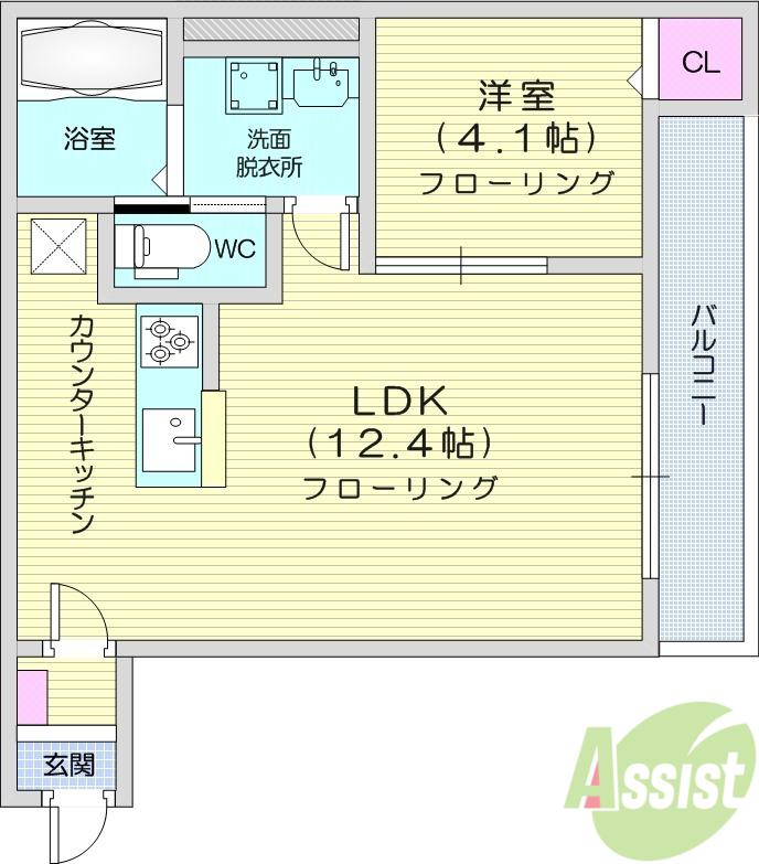 ブランノワール南仙台(1LDK/1階)の間取り写真