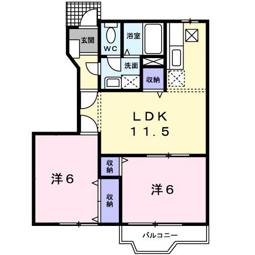 カリーノ・カーサB(2LDK/1階)の間取り写真