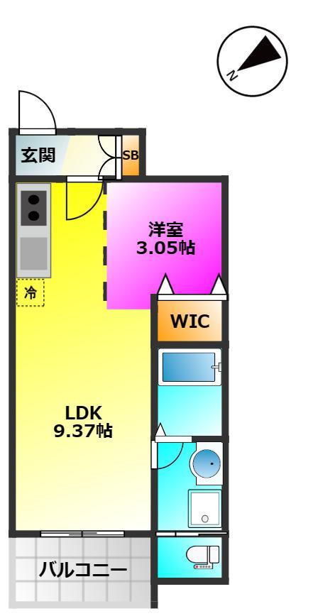 QUADOR高宮3丁目(1LDK/4階)の間取り写真