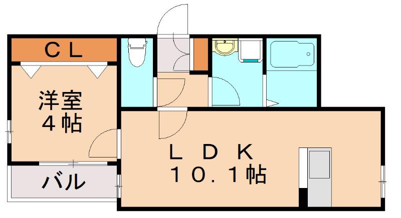 メゾンボア・周船寺(1LDK/1階)の間取り写真